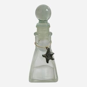 Small Clear Glass Bottle Ball Stopper Silver Star Charm Decorative 5"  VG